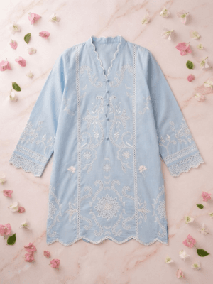 Blue Embroidered Lawn Shirt – Stitched(Only Shirt)