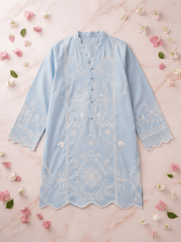 Blue Embroidered Lawn Shirt – Stitched(Only Shirt)