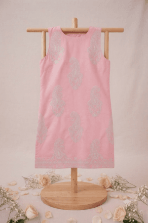 Sleeves Less Pink Embroidered Shirt _ Stitched