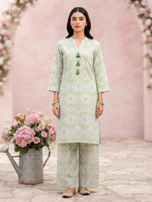 Printed green 2 Piece Suit With Tussels - Stitched