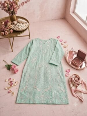 Sea Green Silk Embroidered Lawn Shirt – Stitched