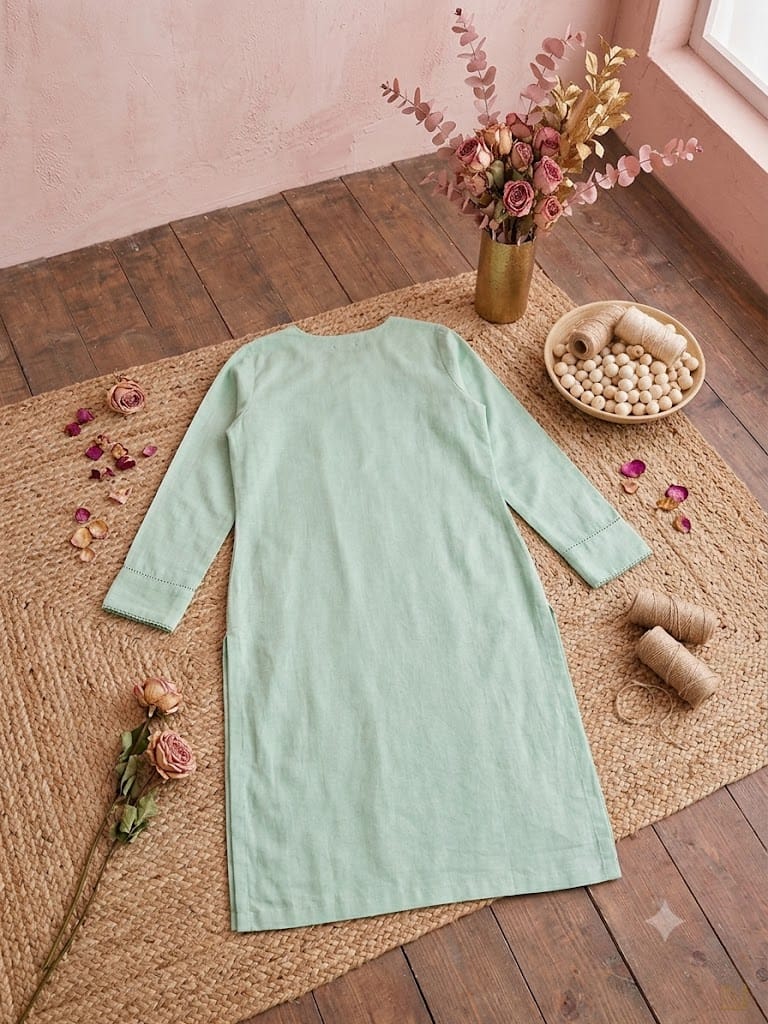 Sea Green Silk Embroidered Lawn Shirt – Stitched - Image 2