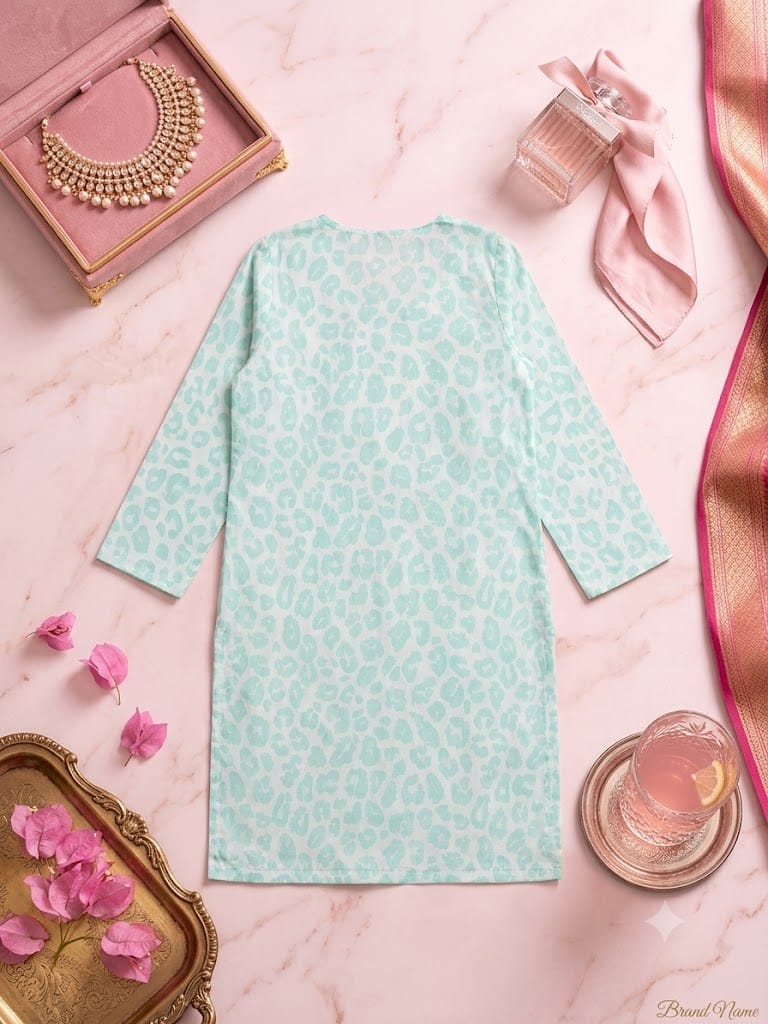 Sea Green Leopard Print Single Shirt – Stitched