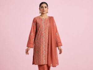 Lawn Orange Embroidered 3 Piece Suit - Unstitched
