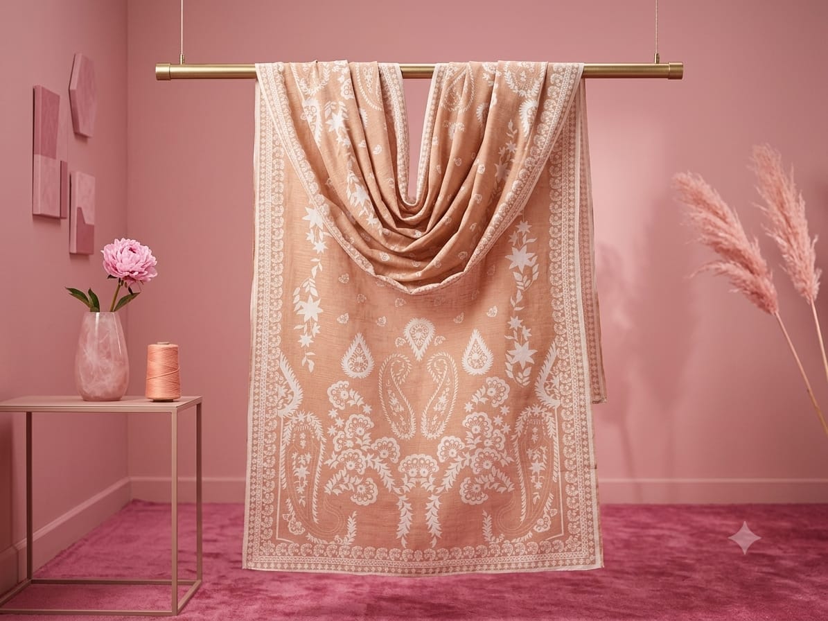 Peach Blossom Printed Nano Chord Dupatta