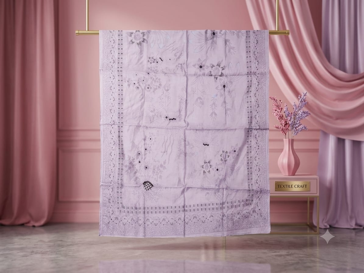 Soft Lavender Sketch Floral Nano Chord Dupatta