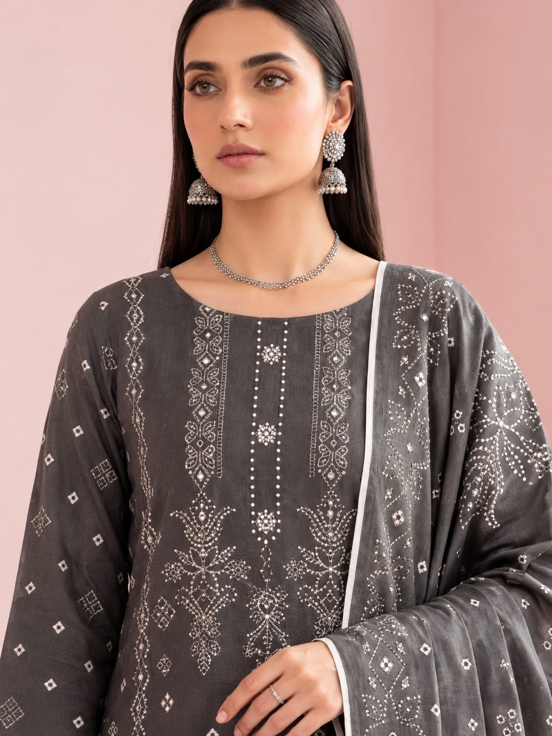 Midnight Ajrak – Unstitched Viscose & Apple Silk 3PC Suit - Image 3