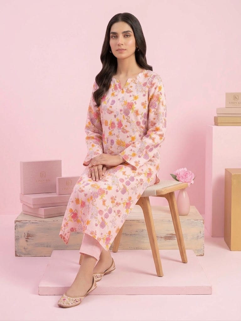 Pink Gardenia – Unstitched 2-Piece Printed Hairing Bone Suit - Image 4