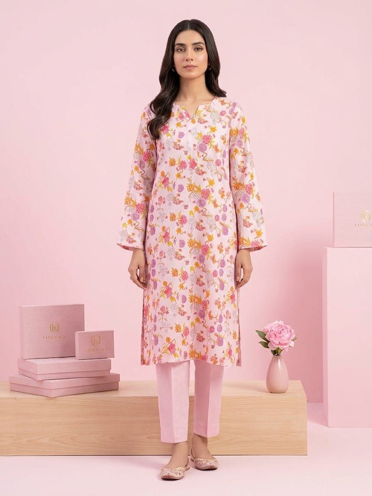Pink Gardenia – Unstitched 2-Piece Printed Hairing Bone Suit - Image 2