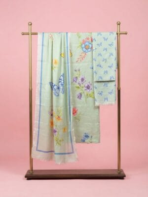Pastel Bloom Viscose 3-Piece Suit with Apple Silk Dupatta